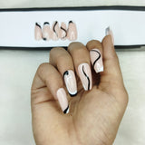Glossy Nude Black and White Abstract Press on Nails Set // 508