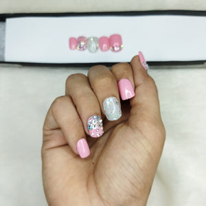 Lux Collection: Glossy Pink Studded Press on Nails Set // 596