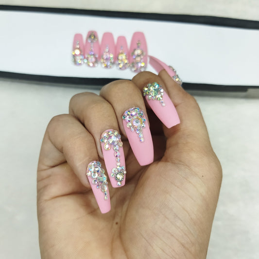 Lux Collection: Matte Light Pink Studded Press on Nails Set // 593