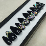 Lux Collection: Glossy Black Studded Print Press on Nails Set // 597