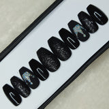 Glossy Black Glitter Crown Press on Nails Set