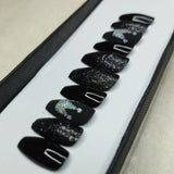 Glossy Black Glitter Crown Press on Nails Set