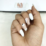 Glossy White & Nude Flower Press on Nails Set // 682