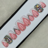 Lux Collection: Glossy Pink French Studded Print Press on Nails Set // 742
