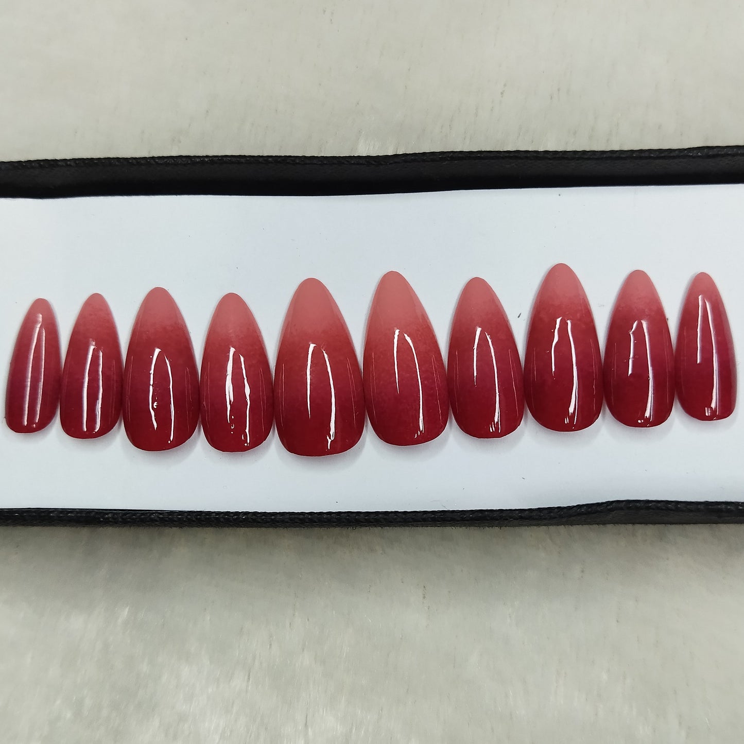 Glossy Light Pink & Red Ombre Press on Nails Set // 636