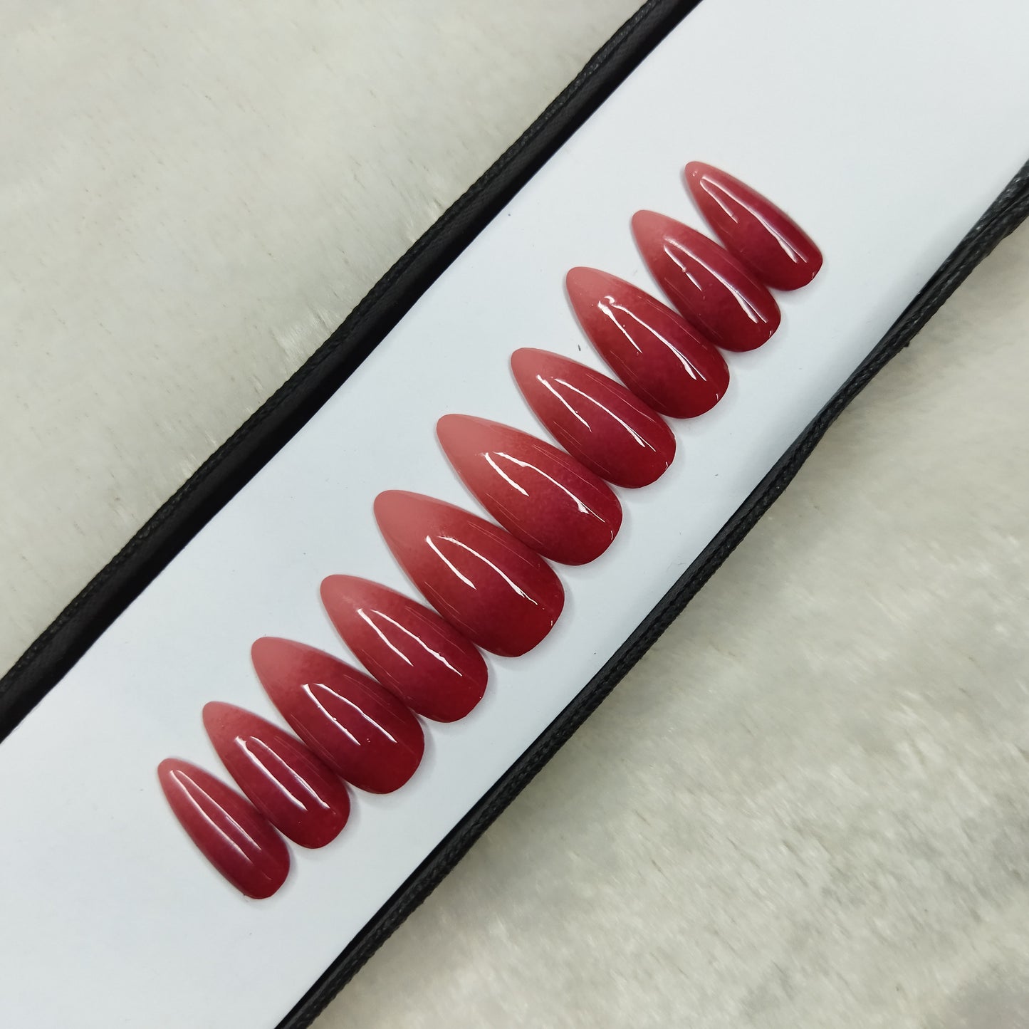 Glossy Light Pink & Red Ombre Press on Nails Set // 636