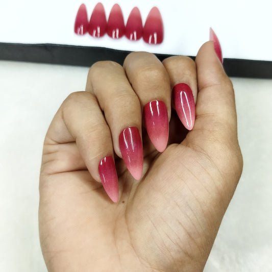 Glossy Light Pink & Red Ombre Press on Nails Set // 636