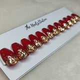 Glossy Red With Golden Glitter Ombre Press on Nails Set // 679