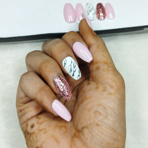 Glossy Light Pink Marble Press on Nails Set // 678