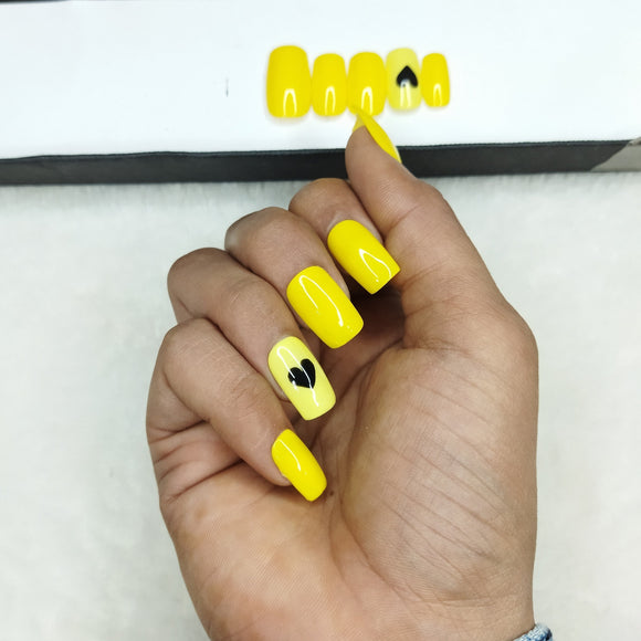 Glossy Yellow Heart Press on Nails Set // 686