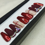 Matte Maroon Checkered Studded Press on Nails Set // 687