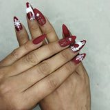 Christmas Collection : Matte Maroon Snowflakes Press on Nails Set
