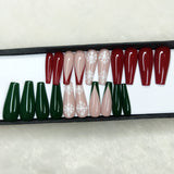 Christmas Collection : Glossy Green and Red French Press on Nails Set // 696