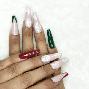 Christmas Collection : Glossy Green and Red French Press on Nails Set // 696
