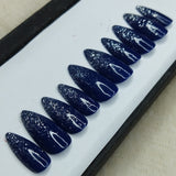 Glossy Blue Glitter Ombre Print Press on Nails Set // 744