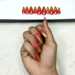Glossy Red Glitter Ombre Print Press on Nails Set // 746