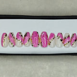 Glossy Pink Marble Print Press on Nails Set // 748