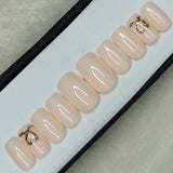 Glossy Light Pink Glitter Heart Print Press on Nails Set // 698