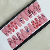 Valentine Collection: Matte Light Pink Heartbeat Press on Nails Set //  729
