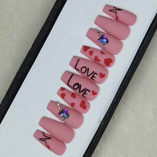 Valentine Collection: Matte Light Pink Heartbeat Press on Nails Set //  729