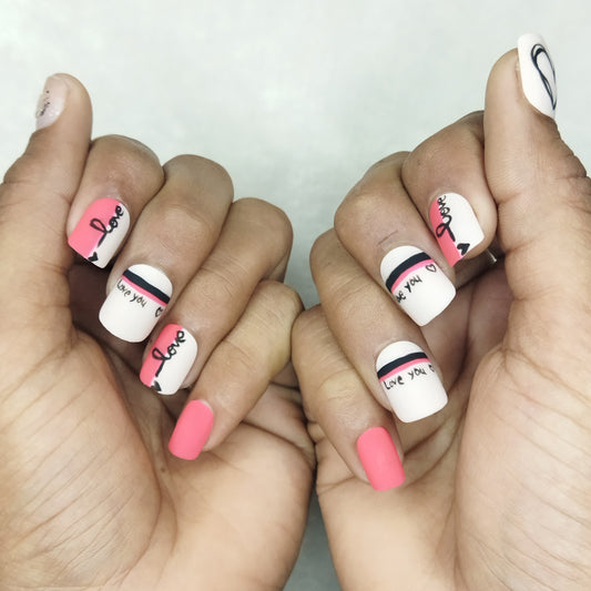 Valentine Collection :Matte Pink Love Hearts Press on Nails Set // 699