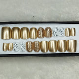 Glossy Gold Marble Glitter Print Press on Nails Set // 777