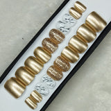 Glossy Gold Marble Glitter Print Press on Nails Set // 777