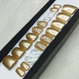 Glossy Gold Marble Glitter Print Press on Nails Set // 777