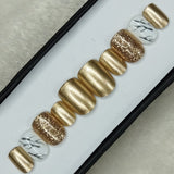 Glossy Gold Marble Glitter Print Press on Nails Set // 777