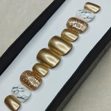 Glossy Gold Marble Glitter Print Press on Nails Set // 777