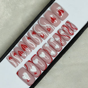 Valentine Collection: Glossy Swirl Heart Press on Nails Set // 727