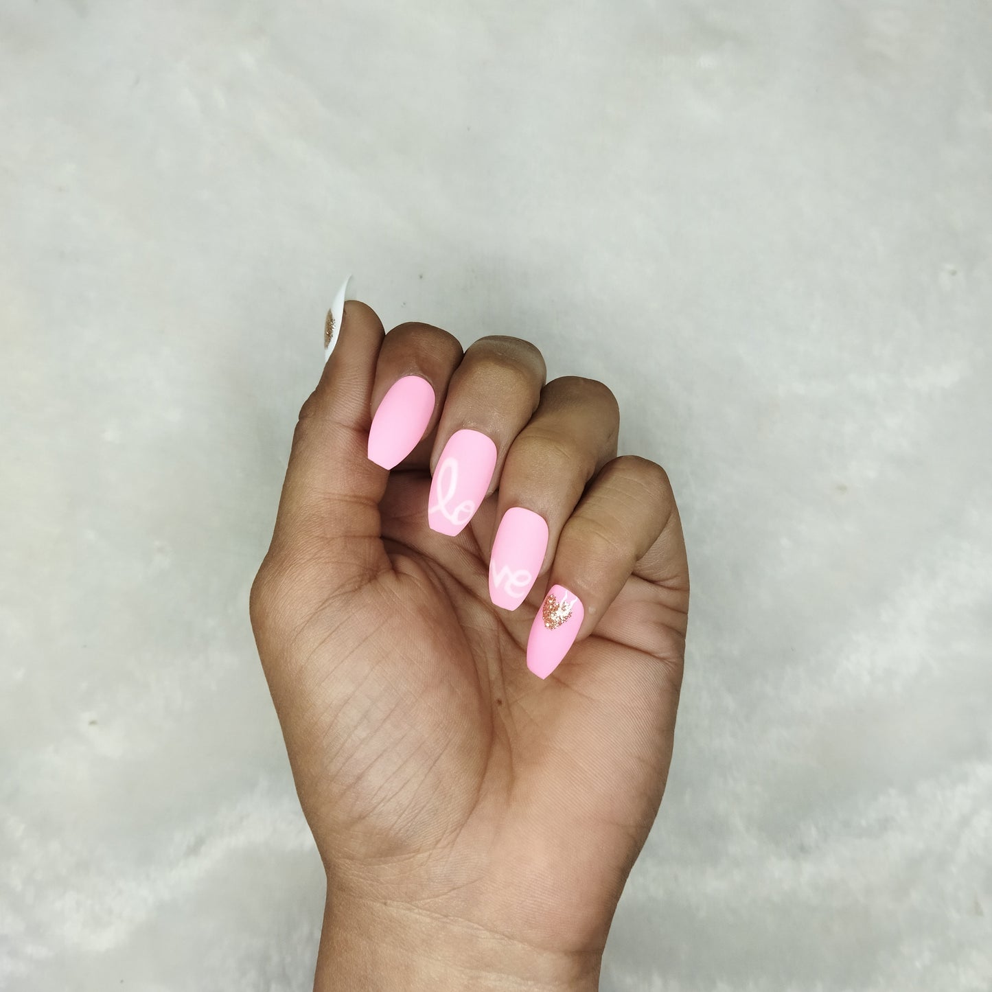 Valentine Collection: Glossy Light Pink Glitter Heart Press on Nails Set // 726