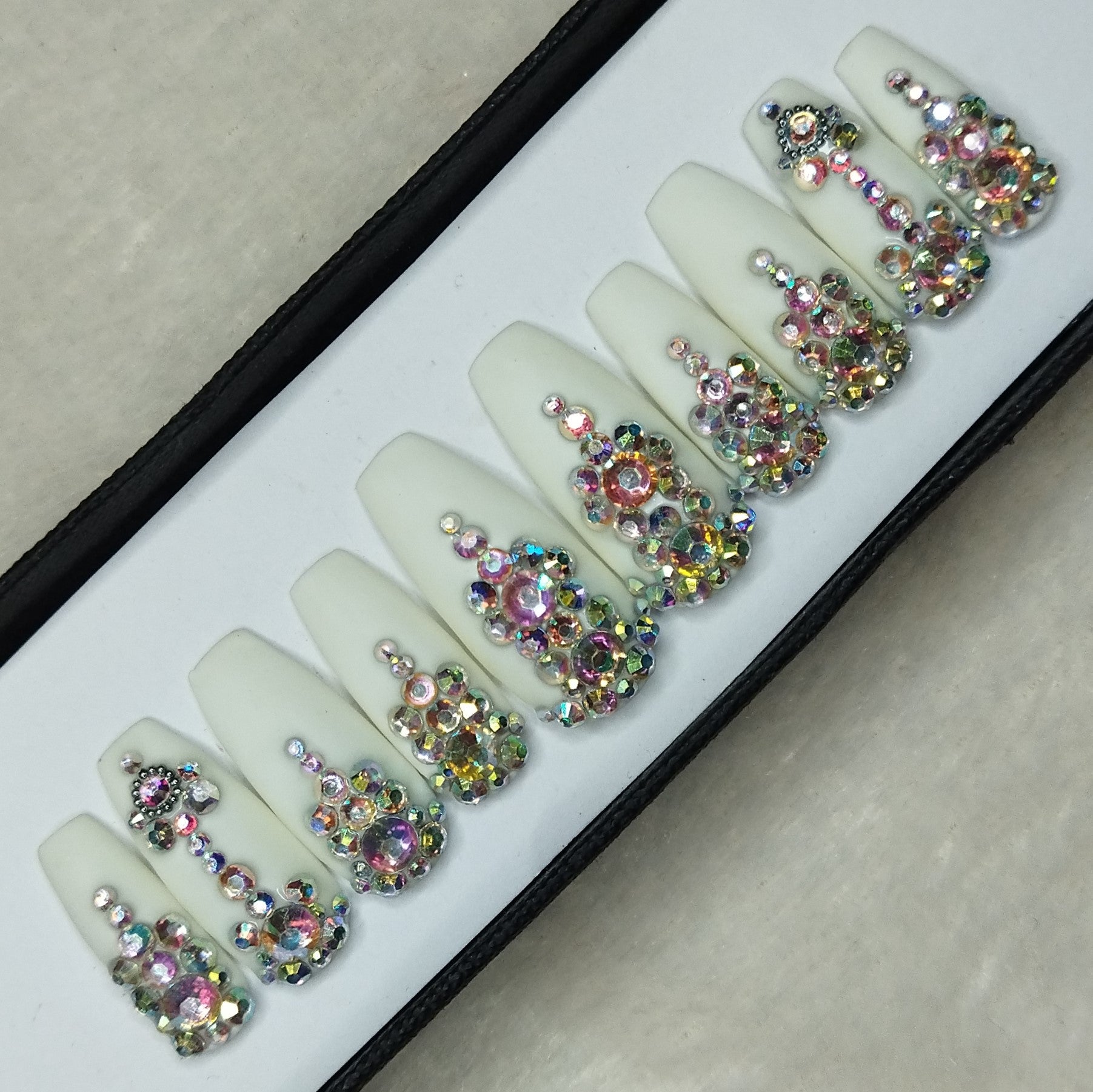 48 Pieces Bright Nude Long Press Rhinestone Design Nails, White French  Coffin Acrylic Nail Press, Butterfly Crystal Pattern Women's Square Nail  Nails, | Fruugo DK