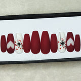 Valentine Collection: Matte Maroon Dandelion Hearts Press on Nails Set // 735