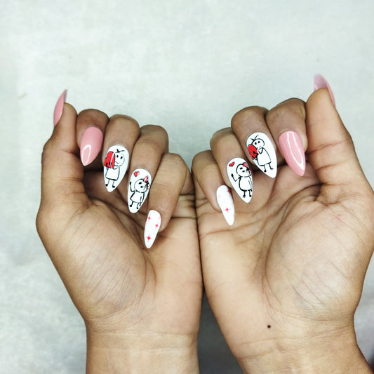 Valentine Collection: Glossy Peach Girl & Boy Press on Nails Set //  733