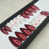 Valentine Collection: Glossy Maroon Hearts Balloon Press on Nails Set // 736