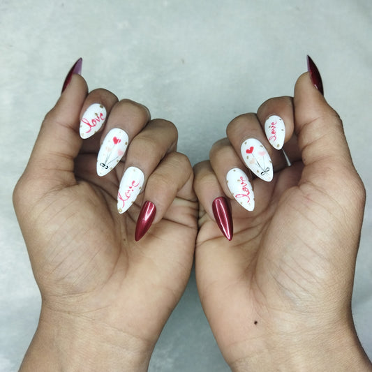 Valentine Collection: Glossy Maroon Hearts Balloon Press on Nails Set // 736