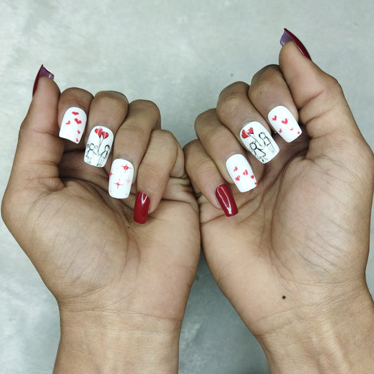 Valentine Collection: Glossy Red Cute Couple Press on Nails Set //  739