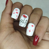 Valentine Collection: Glossy Red Cute Couple Press on Nails Set //  739