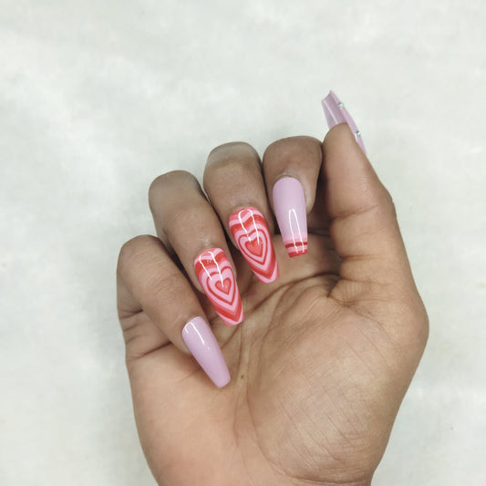 Valentine Collection : Glossy Mauve Heart Print Press on Nails Set // 780