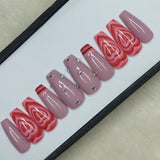 Valentine Collection : Glossy Mauve Heart Print Press on Nails Set // 780