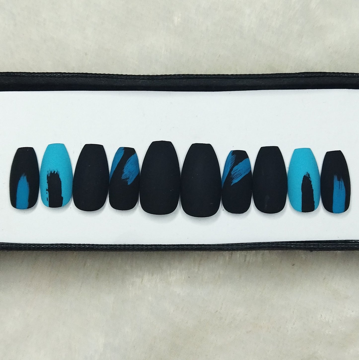Matte Black & Blue Print Press on Nails Set // 841