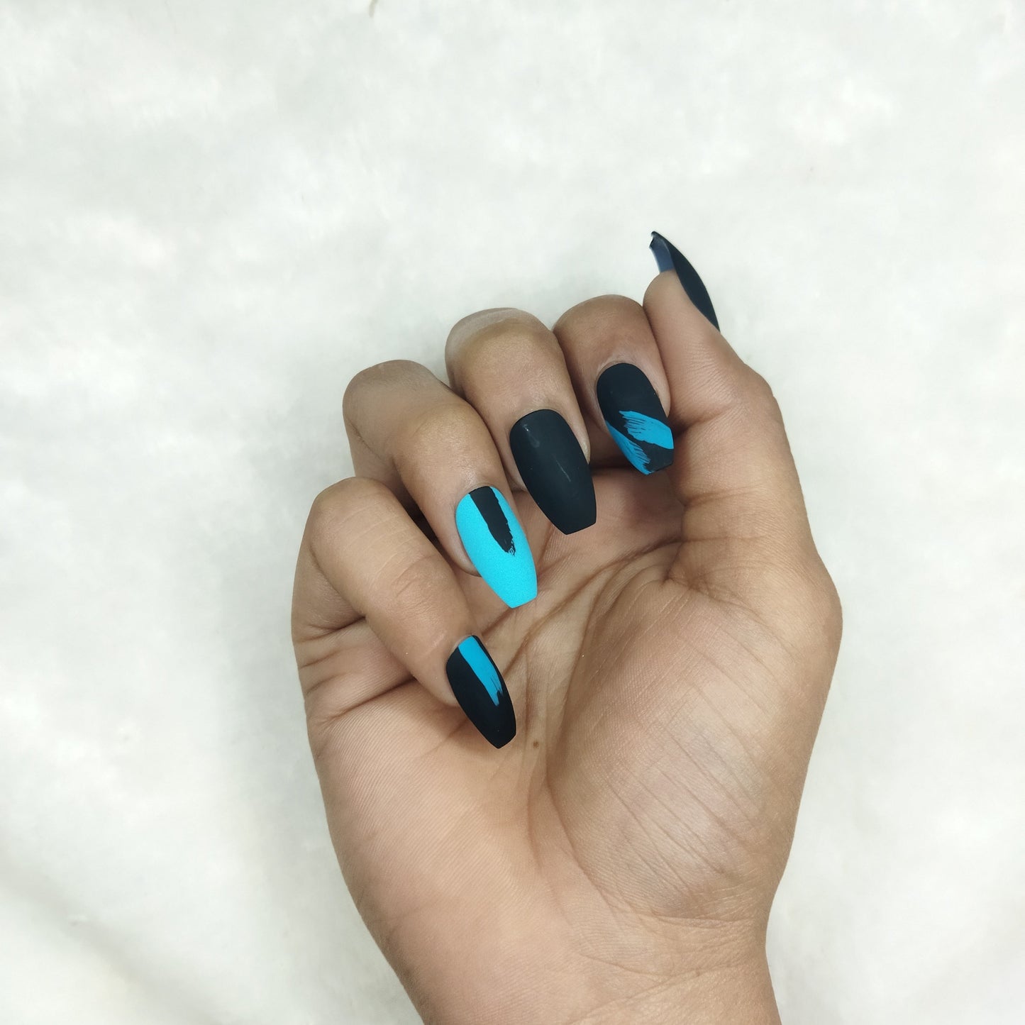 Matte Black & Blue Print Press on Nails Set // 841