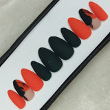 Matte Green & Orange Floral Print Press on Nails Set // 832