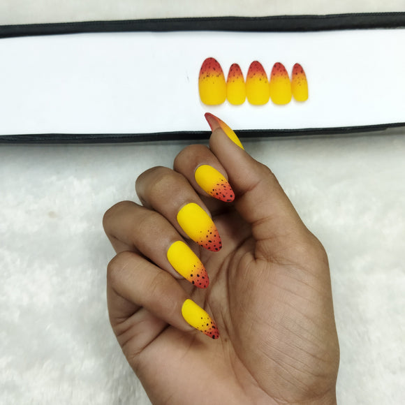 Matte Red & yellow Ombre Print Press on Nails Set // 797