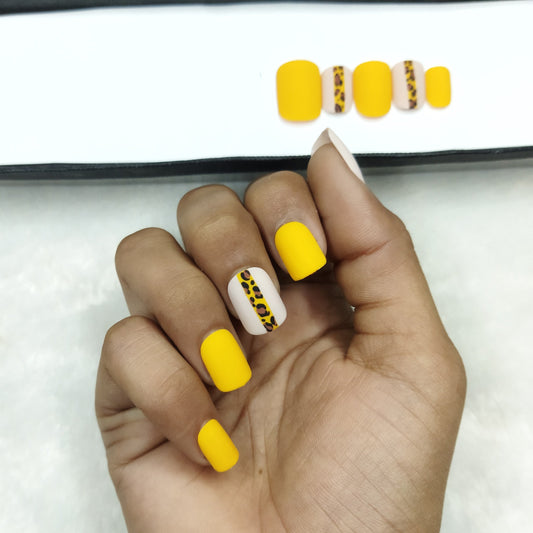 Matte Nude & Yellow Animal Print Press on Nails Set // 796