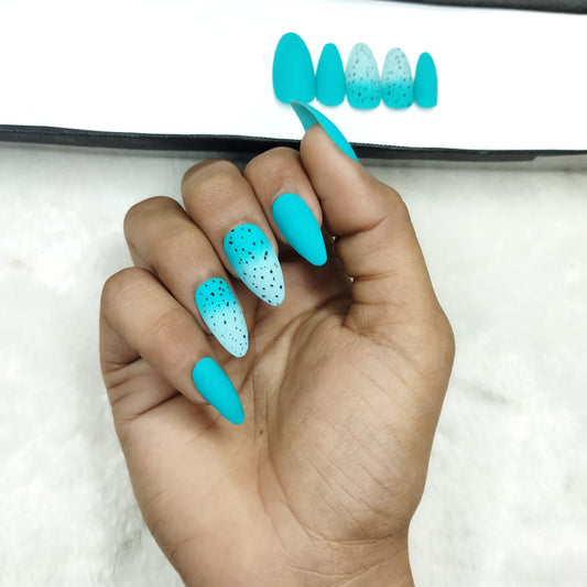 Matte Light Blue Ombre Print Press on Nails Set // 795