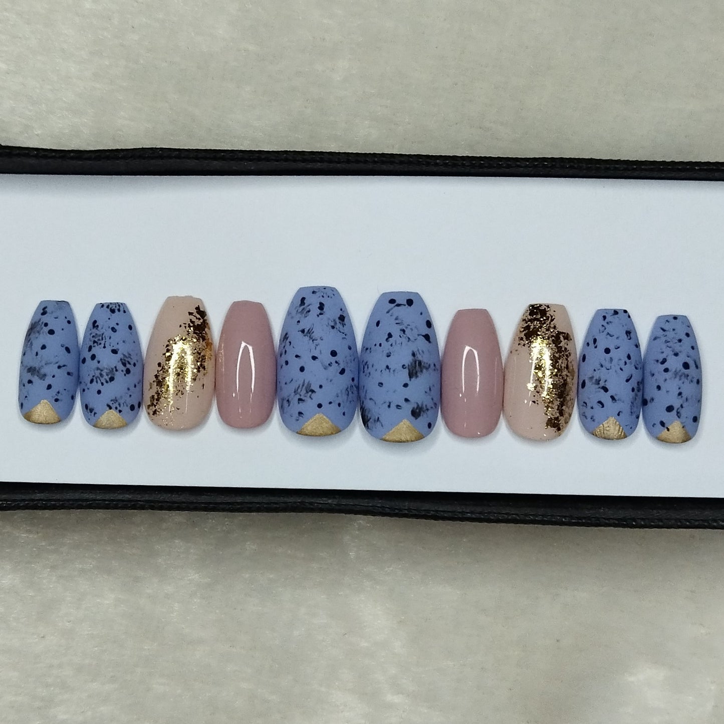 Matte Blue Abstract Print Press on Nails Set // 880