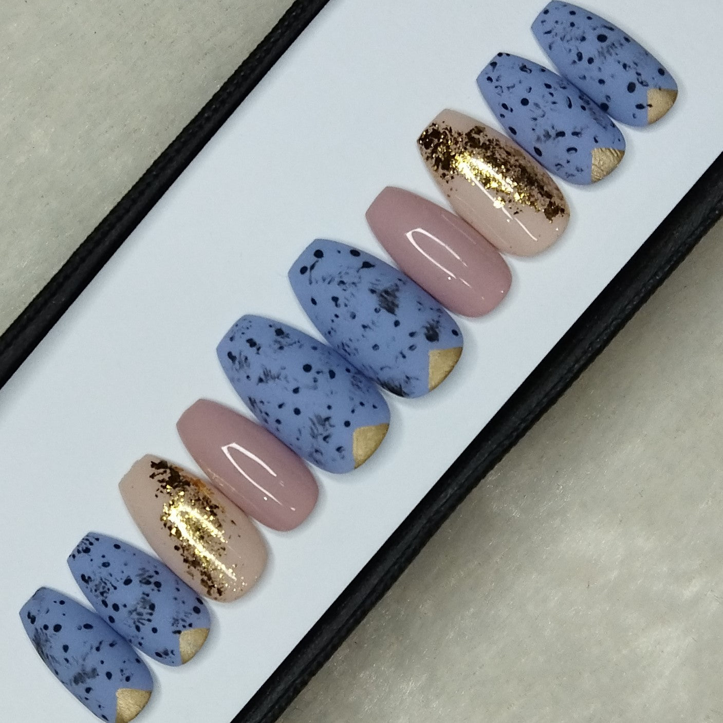 Matte Blue Abstract Print Press on Nails Set // 880