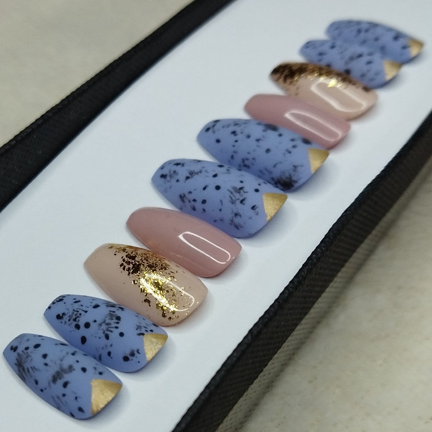 Matte Blue Abstract Print Press on Nails Set // 880